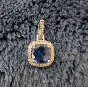 Rogers & Hollands 10KW Gold  Lab Created Diamond & Lab Sapphire Pendant